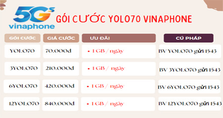 Cách đăng ký gói cước YOLO70 Vinaphone cho thuê bao di động