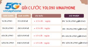 Đăng ký gói cước YOLO90 Vinaphone ưu đãi 45GB data online 30 ngày chỉ 90k