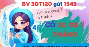 Đăng ký gói cước 3DT120 Vinaphone lướt web thả ga 3 tháng với ưu đãi 60GB data
