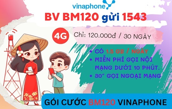 Đăng ký gói cước BM120 Vinaphone: Thoải mái sử dụng data, gọi điện chỉ với 120.000đ/tháng!