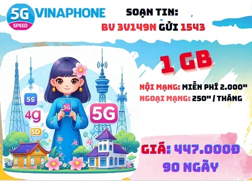 Đăng ký gói cước 3V149N Vinaphone chỉ 447k online và gọi thoại thả ga 3tháng