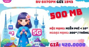Gói cước 6V70PN Vinaphone: Có 500MB/tháng, gọi thả ga, dùng 6 tháng