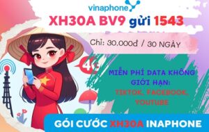 Gói cước XH30A Vinaphone: Miễn phí DATA không giới hạn: TikTok, Youtube, Facebook
