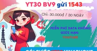 Gói cước YT30 Vinaphone lướt Youtube không giới hạn Dung lượng 30 ngày