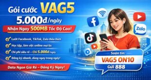 Gói cước VAG5 VinaPhone: 5.000đ mỗi ngày nhận ngay 500MB tốc độ cao