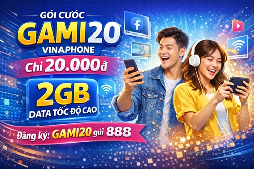 Gói Cước GAMI20 Vinaphone – 2GB/ Tuần - Chỉ 20.000đ đăng ký nhanh qua 888