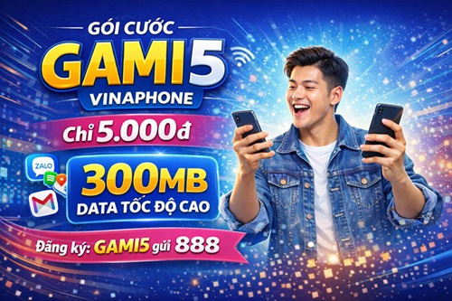 Gói Cước GAMI5 Vinaphone được ngay 300MB, chỉ với 5.000đ, dùng 1 ngày